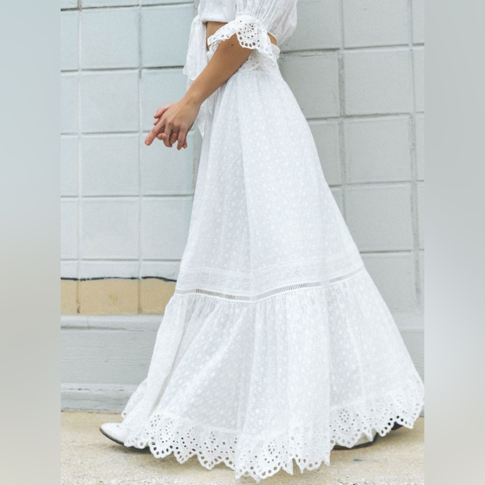 SPELL Daisy Chain White Eyelet Maxi Skirt - Medium